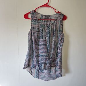 Daisy Fuentes Boho Patchwork Sleeveless Blouse High Low Hem Blue Purple Sz S